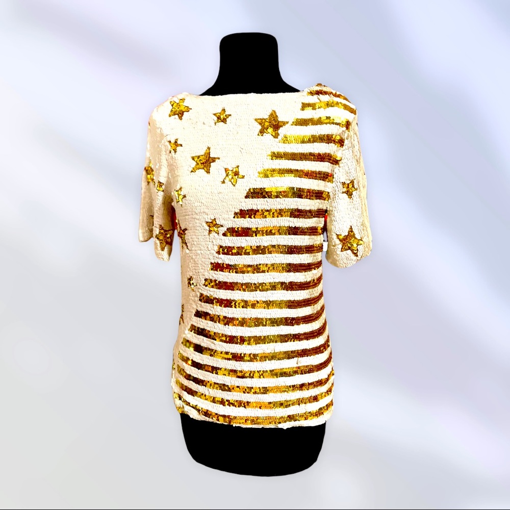 Pure  silk lined sequins gold and white flag shirt